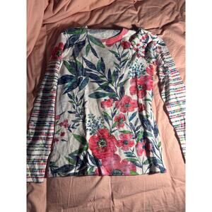 Whimsy Rose Baby Waffle Floral + Stripe Long Sleeve Top — Size S